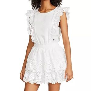 Steve Madden Jayda White Poplin Ruffle Eyelet Tiered Sleeveless Mini Dress Large